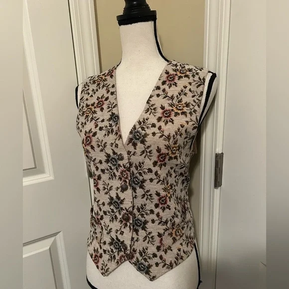 Vintage Floral Patterned Sleeveless vest Top 20% wool - Picture 2 of 8